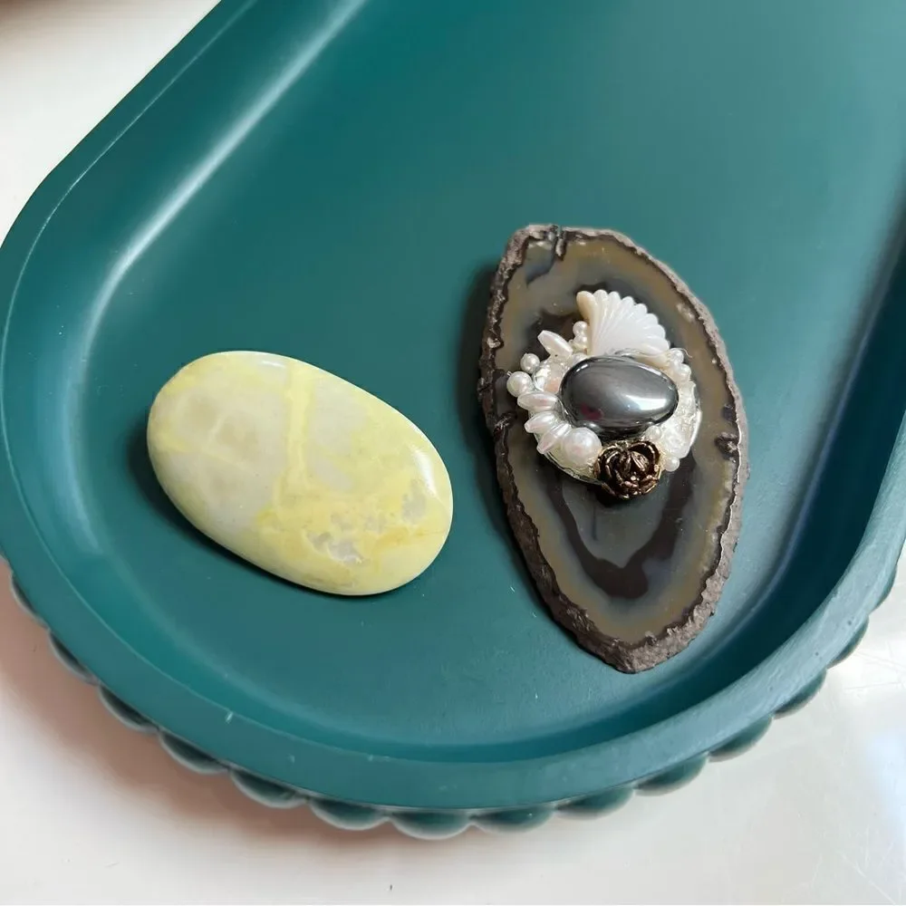 Whimsical Handmade One of a Kind Vintage XL Natural Stone Geode 2 Pc Brooch Lot